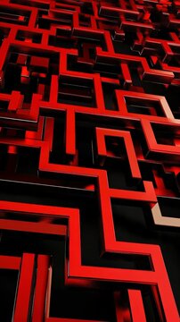 Intricate Red Geometric Maze Design: A Complex Architectural Abstract