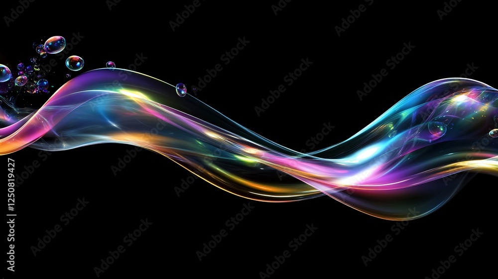 Aufkleber abstract wave with bubbles on black background colorful and dynamic graphic design