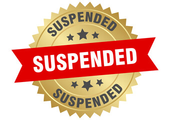 suspended. suspended round red and gold label isolated on transparent background