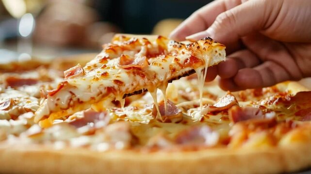 Slice of pizza adorned with tangy tomato sauce, delicious salami, onions, creamy mozzarella cheese, Generative AI