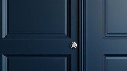 Elegant Navy Blue Wooden Door with Classic Paneling and Metal Knob