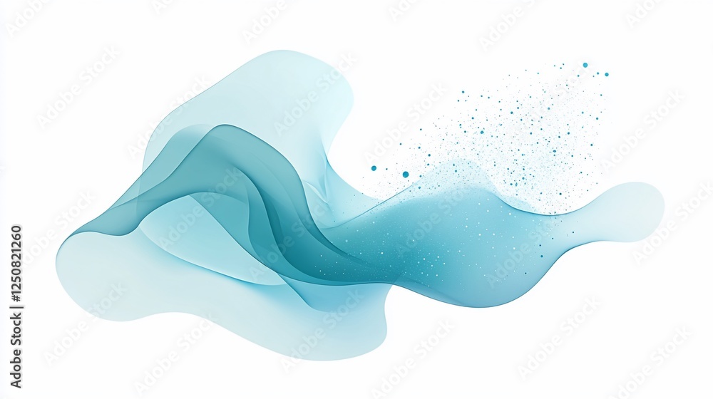 Poster abstract flowing translucent blue shapes with delicate dot patterns on a white background