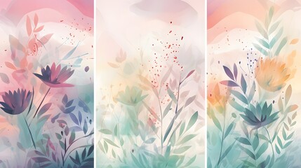 Abstract floral patterns, vibrant pastel colors blending softly, perfect for nature-themed designs or calming backgrounds.