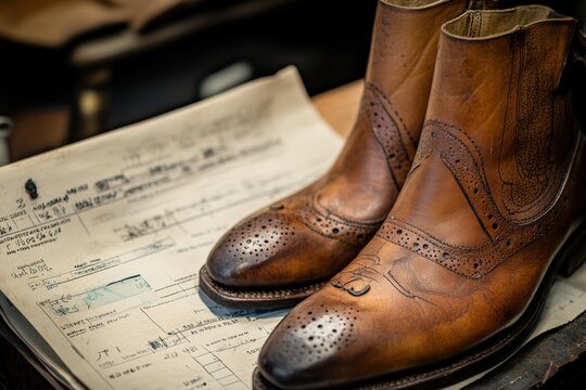 Luxury shoemakers invoice highlighting detailed repairs and craftsmanship. Generative AI - Powered by Adobe