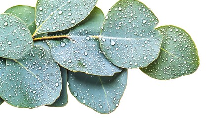 Obraz premium cluster of eucalyptus leaves with a few drops of water on them