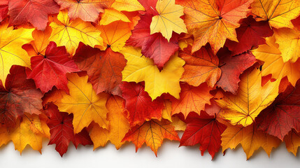 Fototapeta premium A stunning array of autumn leaves showcasing vibrant colors like red, yellow, and orange. Perfect for themes of nature, seasonal change, and beauty