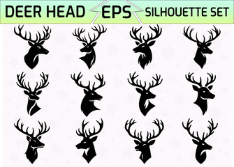 Set of Deer Head Silhouette Vector Illustration