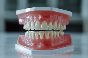 Close-up shot of a detailed model of human teeth