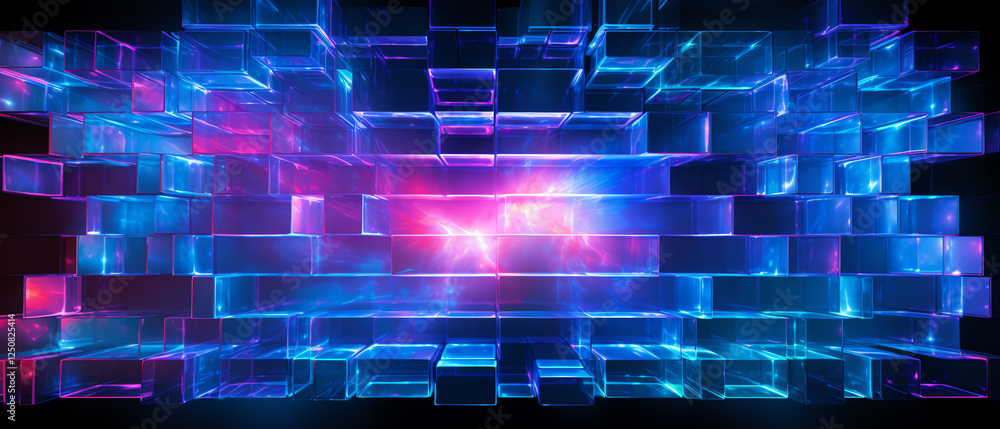 Aufkleber a vibrant abstract representation of technology, featuring luminous blue and pink blocks layered in 