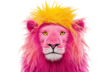 Isolated Pink Lion with Yellow Hair