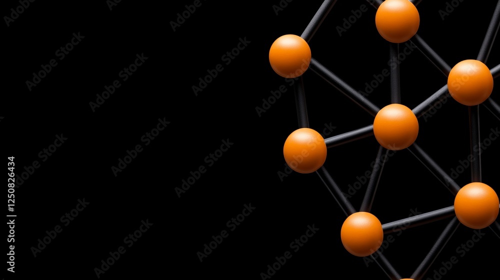 Poster molecular network: an abstract representation of a molecular network, featuring interconnected orang
