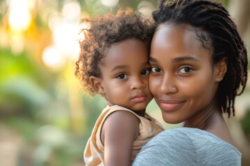 Fototapeta premium Mother holding her baby girl, sharing a tender moment outdoors