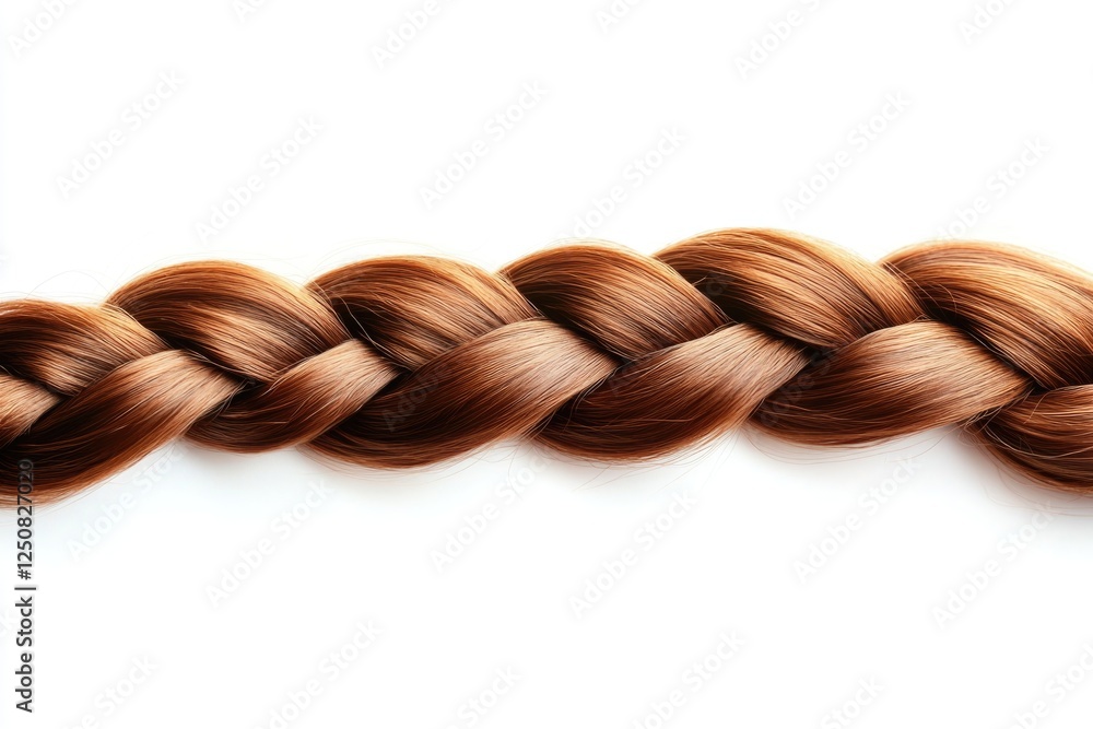 Wall mural A close-up view of a braid of brown hair lying on a white surface