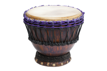 Isolated African Djembe Drum with Wooden Body and Braided Ropes