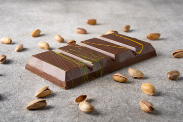 Chocolate bar filled with pistachio kunafa. Dubai chocolate