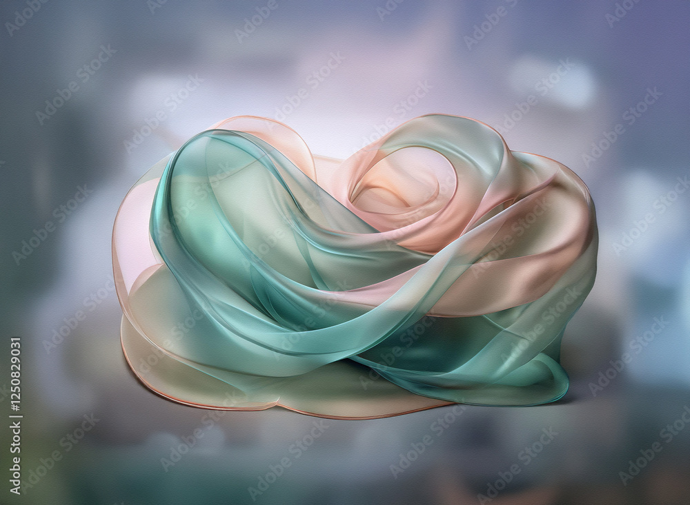 Poster abstract pastel swirl with translucent layers creates a soft and dreamy visual against a blurred bac
