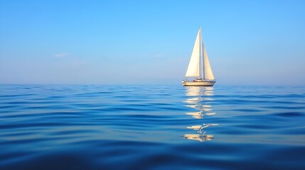 Sailing Boat Gliding Over Calm Waters with Clear Blue Sky and a Gentle Breeze : Generative AI