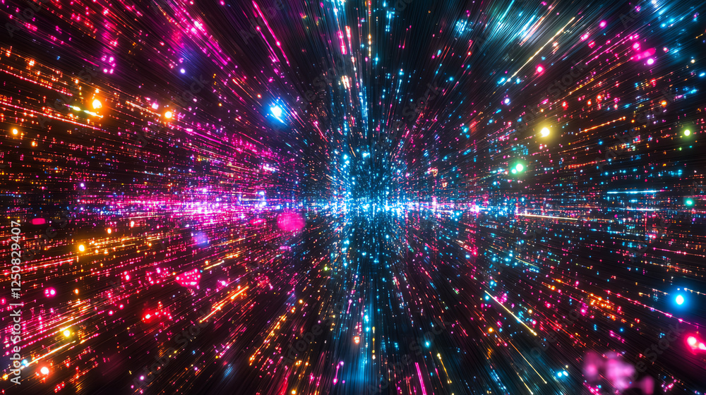 Aufkleber a vibrant explosion of colorful light particles creates a mesmerizing effect, representing the conce