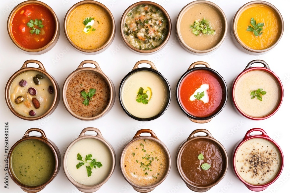 Aufkleber a selection of various soups served in small bowls, perfect for a buffet or display