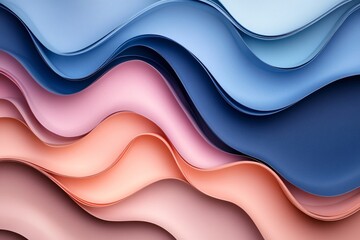 Abstract Wavy Paper Layers in Pastel Blues and Pinks