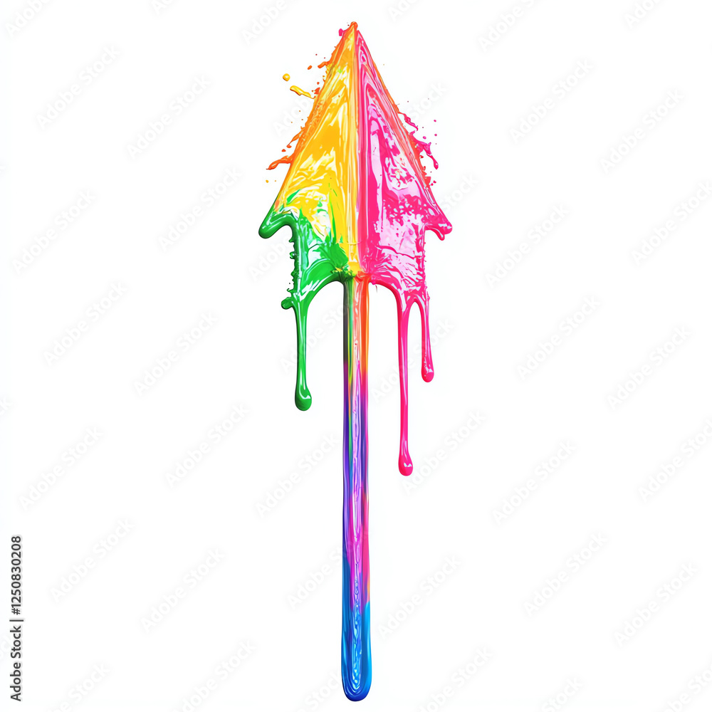 Poster a vibrant, colorful arrow made of splashing paint, showcasing a dynamic and artistic design. perfect