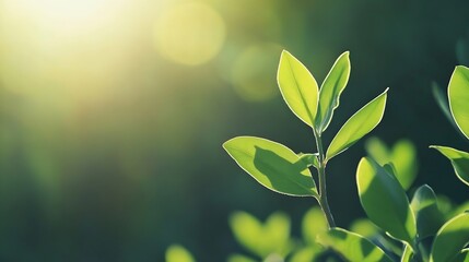 Obraz premium Fresh green leaves basking in sunlight with a soft dreamy background creating a calm atmosphere : Generative AI