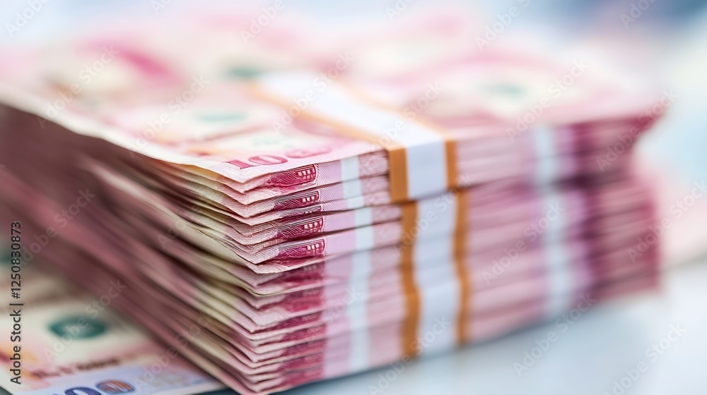 Fototapete stack of banknotes neatly arranged highlighting the value of currency in modern economics : generati