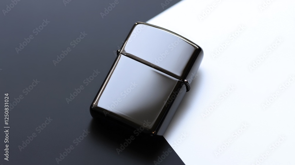 Poster A single lighter resting on top of a white sheet of paper, providing a simple and straightforward image