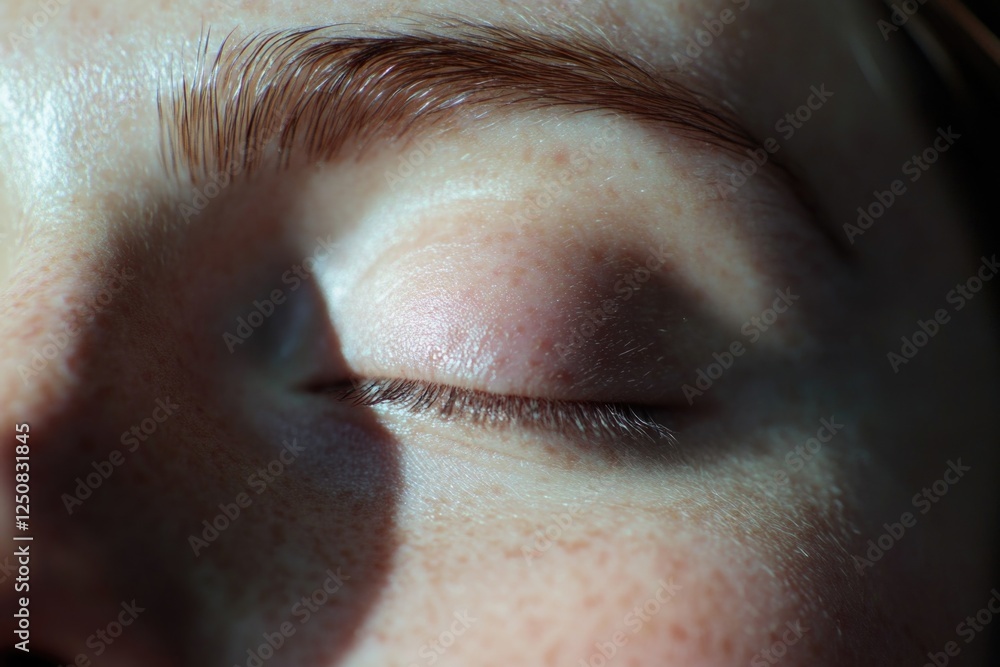 Poster a close-up shot of a person's eye with scissors, suitable for creative projects where eyes and hands