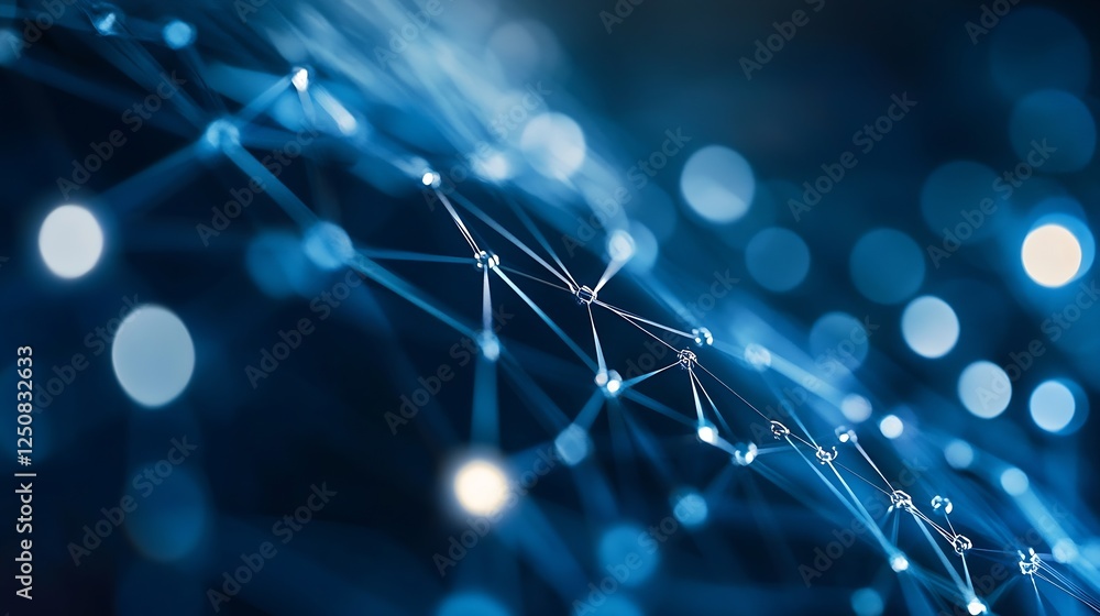 Aufkleber Futuristic Network Connection Concept with Bright Bokeh Lights in Dark Background : Generative AI