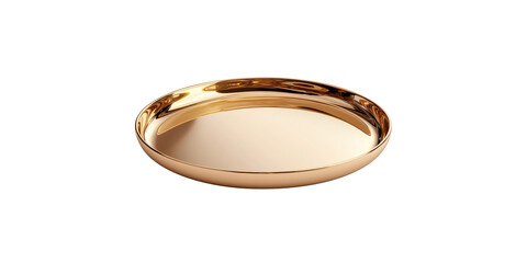 A polished golden tray with a sleek, smooth surface reflective finish and a gentle curved edge.