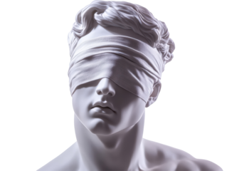 Isolated Sculpture of a Man with Bandage Covering Eyes