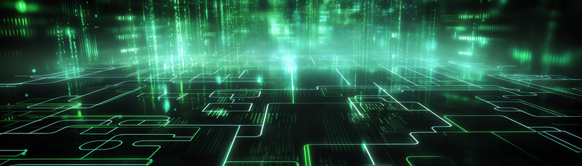 A visually striking digital background featuring bright green lines and circuit patterns, symbolizing the interconnectedness and innovation of modern technology.