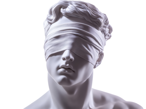 Isolated Sculpture of a Man with Bandage Covering Eyes