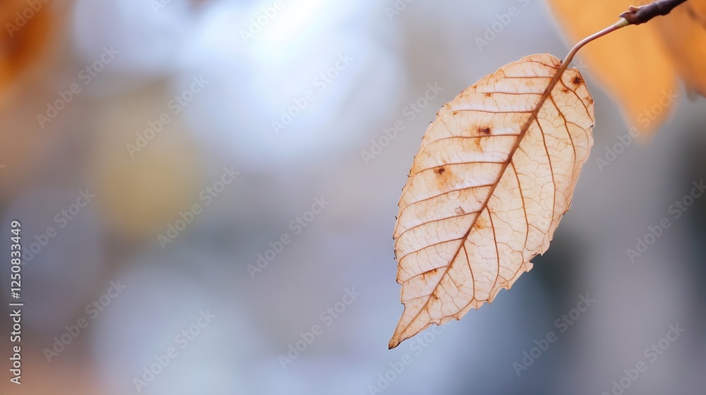 Poster Delicate Dry Leaf with Intricate Veins Against a Soft Blurred Background : Generative AI