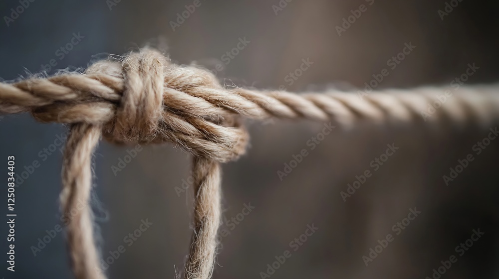 Aufkleber Close up image of a tightly knotted rope showcasing the natural texture and detail of the fibers in soft lighting : Generative AI