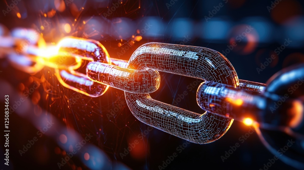Poster illuminated chain link in bright colors with dynamic glow effects