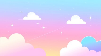 Fototapeta premium Pastel Cloud Dreams, whimsical doodle art featuring soft clouds and stars against a minimalist backdrop, inviting tranquility and imagination in a serene composition