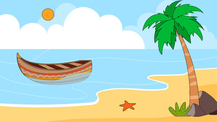 Summer beach vector illustrations background. fishing boat in the beach