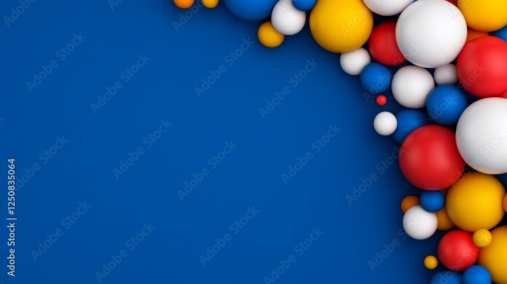 Poster abstract sphere composition: a vibrant composition of multi-colored spheres arranged against a rich 
