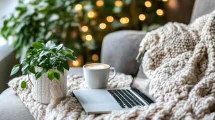 A morning work-from-home routine with a laptop, journal, and coffee.