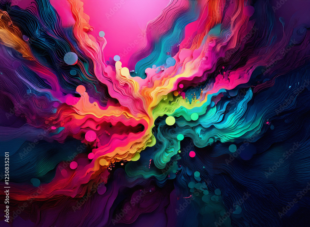 Poster vibrant colors swirl in an abstract background, creating a dynamic and artistic splash of paint. flu