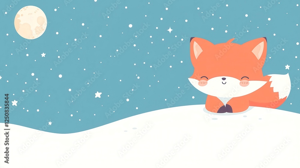 Poster whimsical fox and the stolen moon, a playful doodle art piece featuring a fox in a minimalist settin