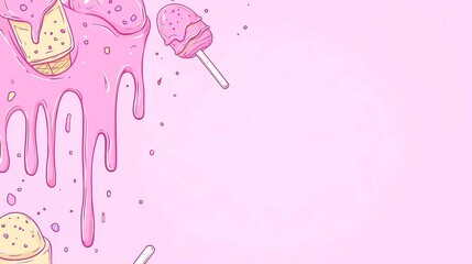 Melting Ice Cream Wonderland, whimsical doodle art featuring a minimalist backdrop, showcasing a clean and simple environment with ample free space for creativity