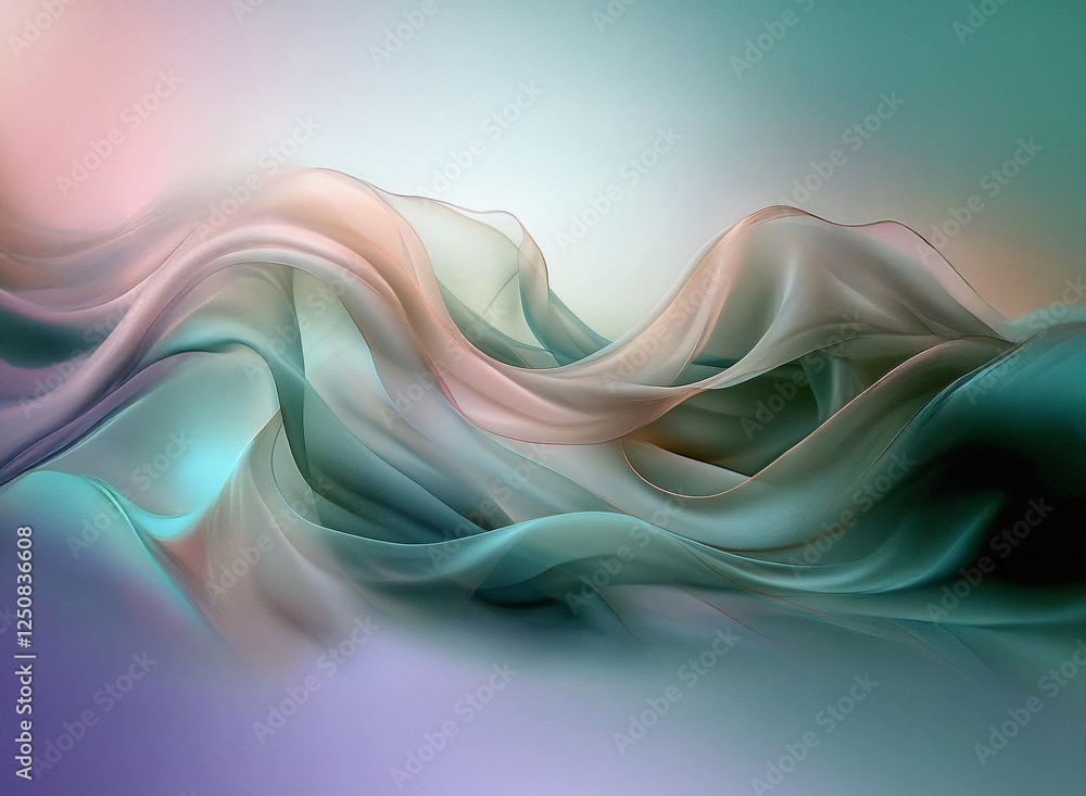 Poster soft waves of blended pastel colors flow across a smooth background, creating a serene and abstract 