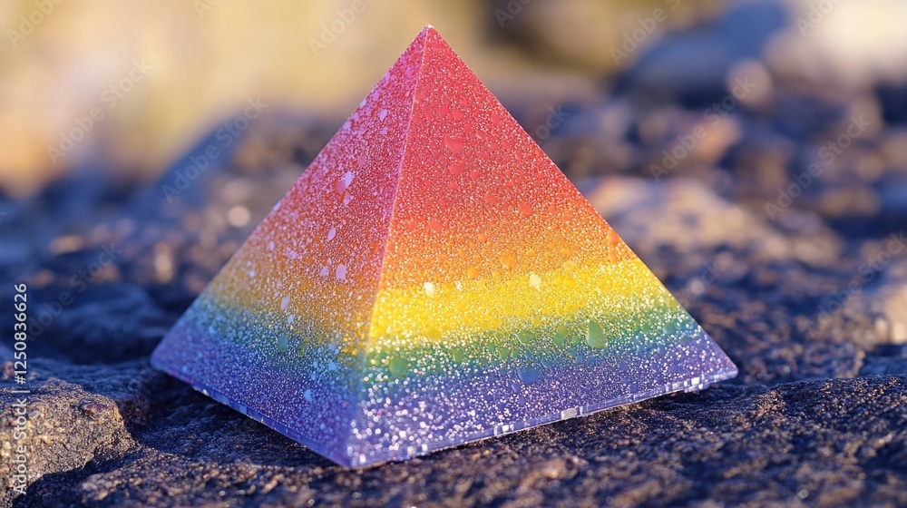 Poster a colorful pyramid sits atop a pile of rocks, ideal for use in illustrations and designs