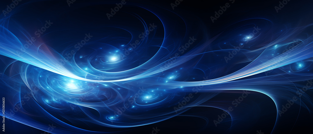 Aufkleber an abstract design featuring flowing blue lights on a dark background, conveying a sense of depth an