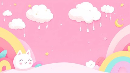 Colorful Doodle Clouds, whimsical rainbow rain clouds in a minimalist setting, featuring a clean background and ample free space for creative expression