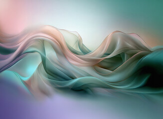 Soft waves of blended pastel colors flow across a smooth background, creating a serene and abstract design with light and shadow interplay.