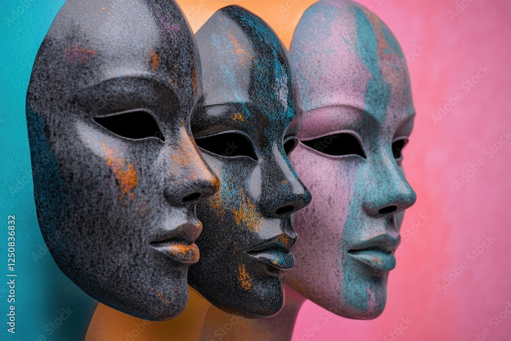 Aufkleber Three masks sit side by side, with each one showcasing a different design and expression